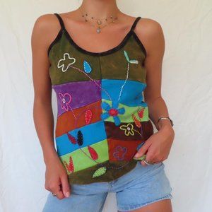 OM SAI RAM CRAFT HANDMADE HIPPY PATCHWORK TANK TOP VINTAGE